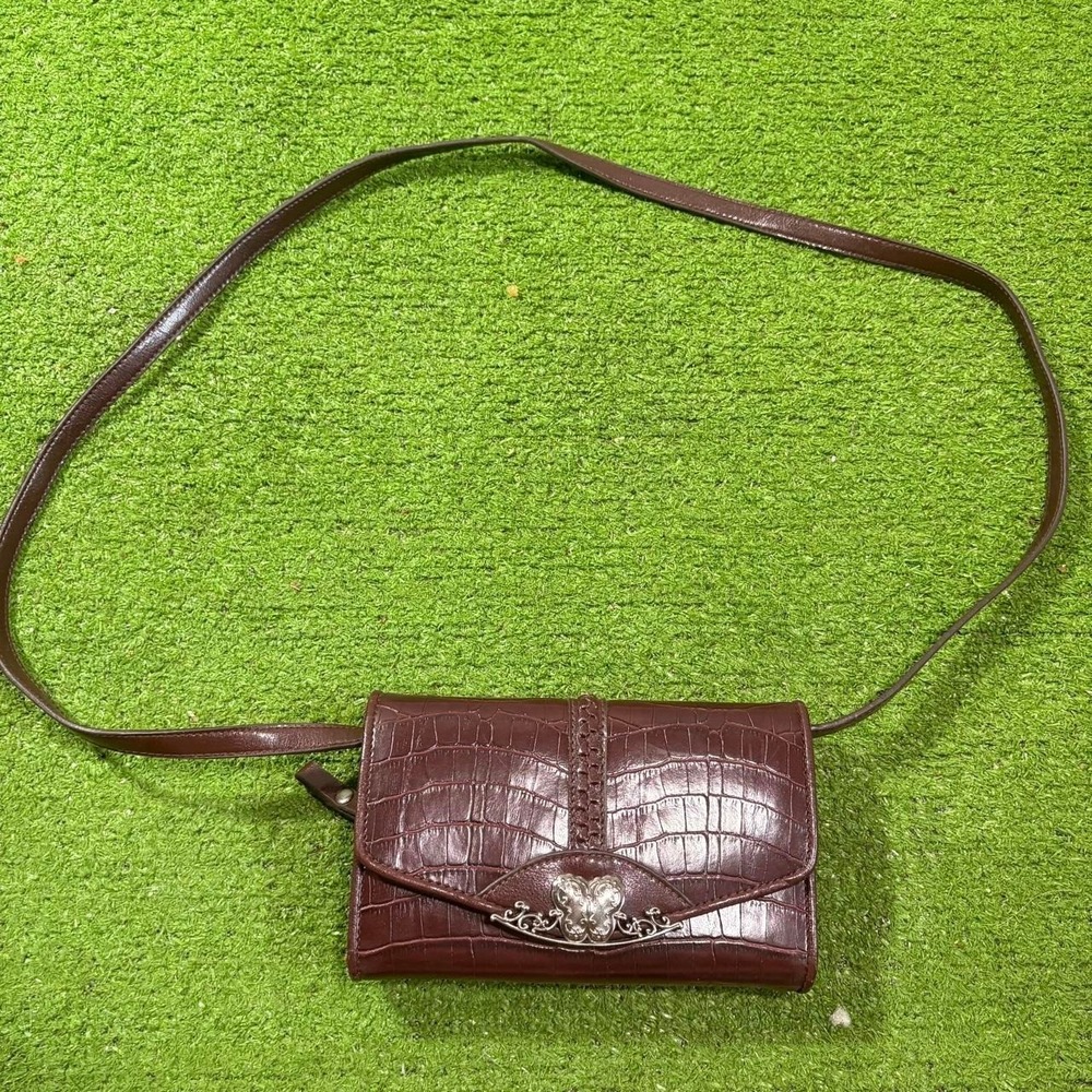 Bueno Leather Crocodile Print Brown Butterfly Grandmacore Crossbody Small Purse